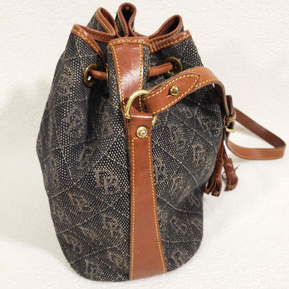 Dooney and Bourke Bucket Bag Medium Black Tan Monogram Vintage Crossbody USA - Picture 7 of 14